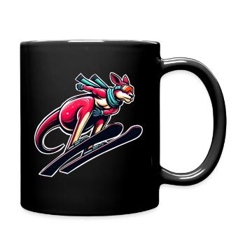 Kangaroo skiing Winter sports fun - Full Colour Mug - black - Right