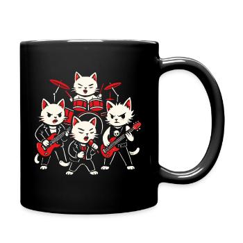 Rockband Katzen Schlagzeug spielen Gitarren Musik Grafik - Tasse einfarbig - Schwarz - Rechts