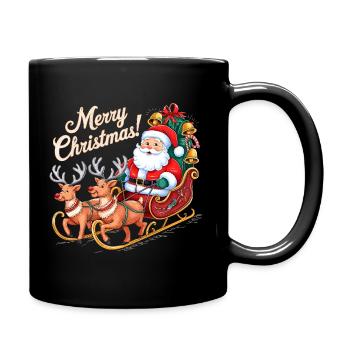 Weihnachtsmann Rentier Schlitten Merry Christmas - Tasse einfarbig - Schwarz - Rechts