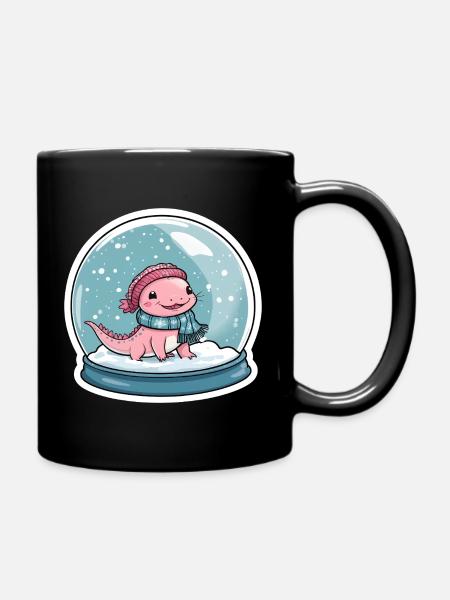 Axolotl in the snow globe - Full Colour Mug - black