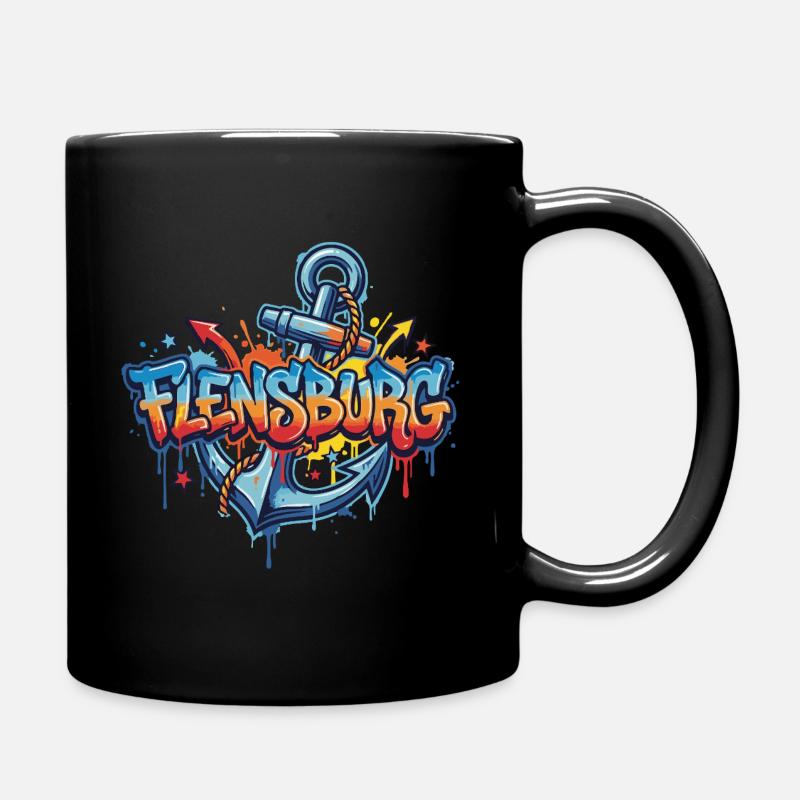 Flensburg Graffiti mit Anker - Tasse einfarbig - Schwarz