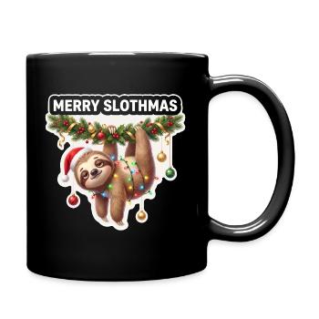 Frohe Slothmas Lichterkette - Tasse einfarbig - Schwarz - Rechts