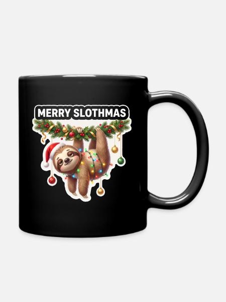 Frohe Slothmas Lichterkette - Tasse einfarbig - Schwarz