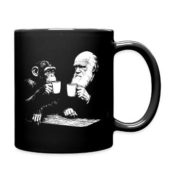 Darwin und der Affe trinken Kaffee - Tasse einfarbig - Schwarz - Rechts