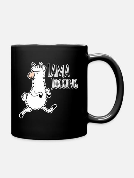 Lama Jogging - lustiges Lama geht joggen, mach mit - Tasse einfarbig - Schwarz