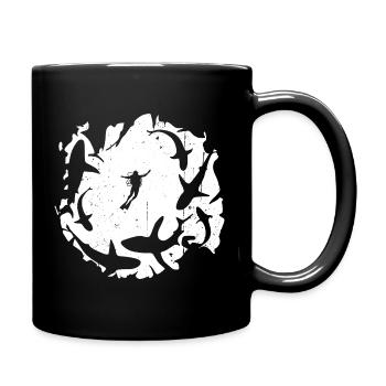 Taucher in kreisförmiger Hai-Silhouette - Tasse einfarbig - Schwarz - Rechts