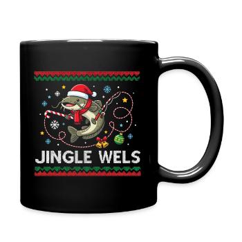 Petri Heil! Süßer Wels Fisch Angler Weihnacht - Tasse einfarbig - Schwarz - Rechts