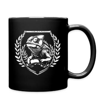 Chamäleon Wappen mit Lorbeerkranz - Tasse einfarbig - Schwarz - Rechts