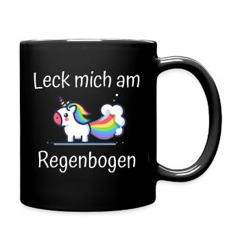 Leck mich am Regenbogen Einhorn Spruch - Tasse einfarbig - Schwarz - Rechts
