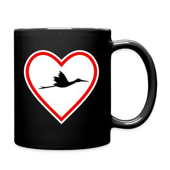Herz Schild Storch Klapperstorch Geburt - Tasse einfarbig - Schwarz - Rechts