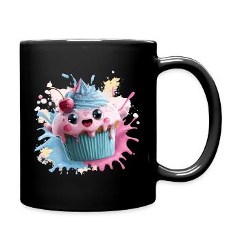 Kawaii Cupcake Splash mit Kirsche - Tasse einfarbig - Schwarz - Rechts