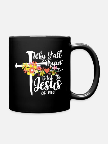 Croix de fleurs : Jésus en moi - Mug uni - noir