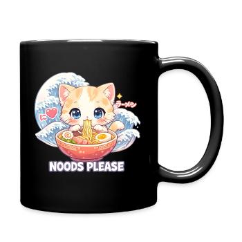 Japon Cat Ramen Nouilles Motif Vague Rétro - Mug uni - noir - Droite