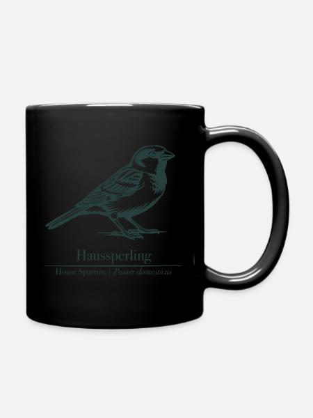 Sperling Silhouette | Ornithologie | Zeichnung - Tasse einfarbig - Schwarz