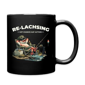 Angler Gift Husband Dad Fishing Re: Salmon & Action - Full Colour Mug - black - Right
