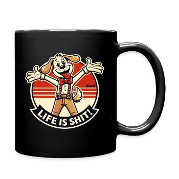 Retro Hund und das Leben ist schön - Tasse einfarbig - Schwarz - Rechts