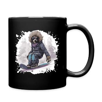 Pudel Hund Snowboard - Tasse einfarbig - Schwarz - Rechts
