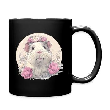 Guinea pig with flowers - Full Colour Mug - black - Right