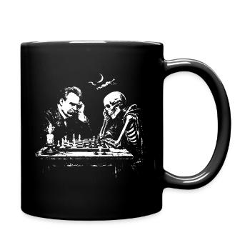 Nietzsche spielt Schach mit Skelett - Tasse einfarbig - Schwarz - Rechts