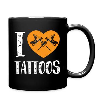 I Love Tattoos Orange Heart Ink Artist Design - Tasse einfarbig - Schwarz - Rechts