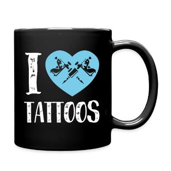 I Love Tattoos Blue Heart Ink Artist Design - Tasse einfarbig - Schwarz - Rechts