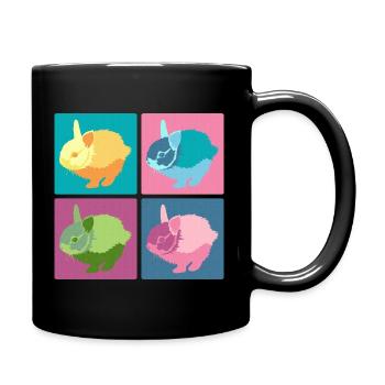 Kaninchen Pop-Art Farbblock-Set - Tasse einfarbig - Schwarz - Rechts