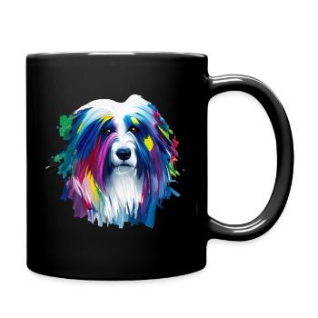Altenglischer Schäferhund lebendige Ölmalerei Kunst - Tasse einfarbig - Schwarz - Rechts