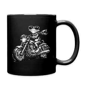 Frosch auf Motorrad Schwarzweiß - Tasse einfarbig - Schwarz - Rechts