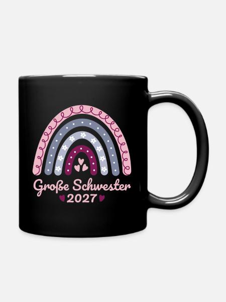 Große Schwester 2027 Boho Regenbogen pastell - Tasse einfarbig - Schwarz