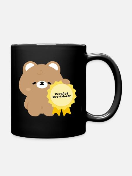 Kawaii Bear Certified Overthinker - Full Colour Mug - black