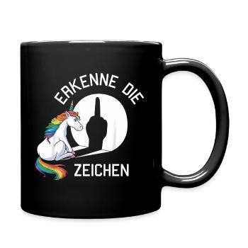 erkenne die Zeischen lustiges Einhorn - Tasse einfarbig - Schwarz - Rechts