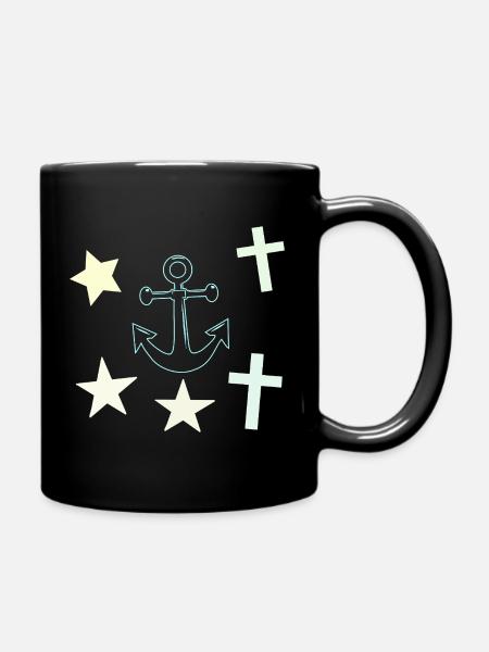 Chalk Nautik: Anker Sterne - Tasse einfarbig - Schwarz
