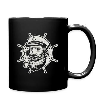 Captain Steering wheel Boatman Seafarer Sailor - Full Colour Mug - black - Right