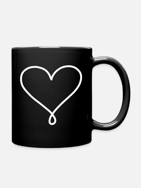 Heart with white outline for dark clothing - Full Colour Mug - black