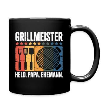Ehemann Papa Grillmeister Held Vatertag BBQ  - Tasse einfarbig - Schwarz - Rechts