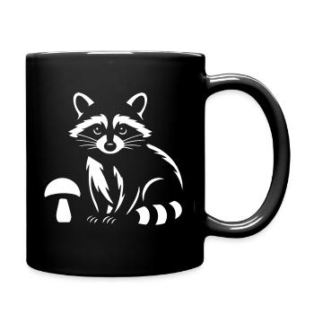 Süßer Waschbär mit Pilz Waldtier - Tasse einfarbig - Schwarz - Rechts