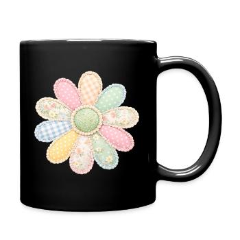 Bunte Blume Patchwork Vintage Cottagecore Design - Tasse einfarbig - Schwarz - Rechts