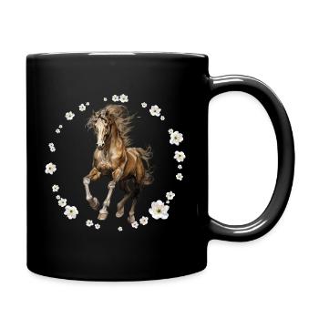 Cheval galop aquarelle floral - Mug uni - noir - Droite