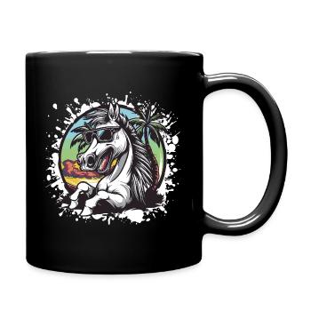 Pferd Sommer Comic - Tasse einfarbig - Schwarz - Rechts