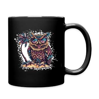 Eule Sommer Comic - Tasse einfarbig - Schwarz - Rechts