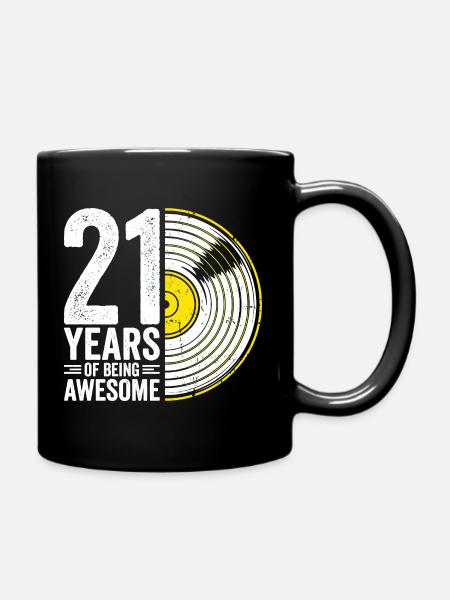 21. Geburtstag Vinyl-Groove - Tasse einfarbig - Schwarz