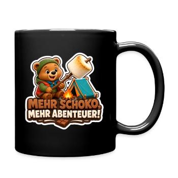 Camping Bär mit Schoko Abenteuer am Lagerfeuer - Tasse einfarbig - Schwarz - Rechts
