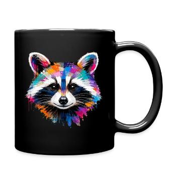 Colorful raccoon with splashes of paint - Full Colour Mug - black - Right