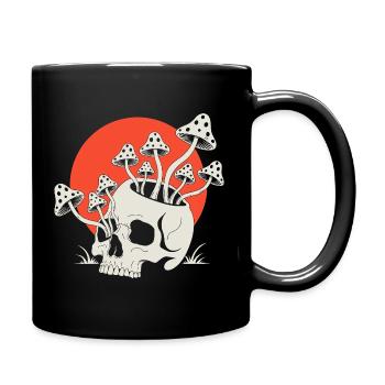 Crâne aux champignons Soleil rouge - Mug uni - noir - Droite