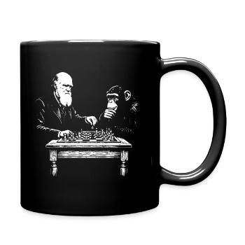 Darwin spielt Schach gegen den Affen - Tasse einfarbig - Schwarz - Rechts