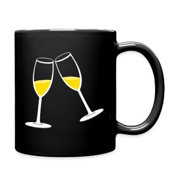 Anstoßen: Zwei Sekt Gläser - Tasse einfarbig - Schwarz - Rechts