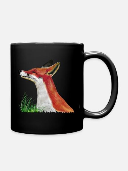 Fuchs schnuppert im Gras - Tasse einfarbig - Schwarz