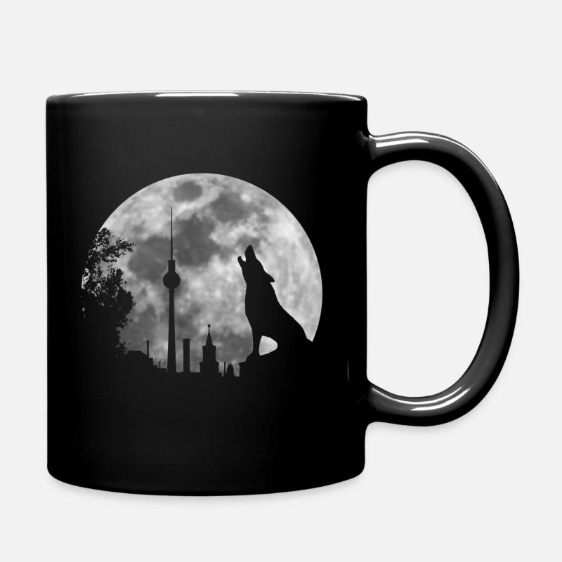 heulender Wolf Vollmond Skyline Berlin Geschenk - Tasse einfarbig - Schwarz