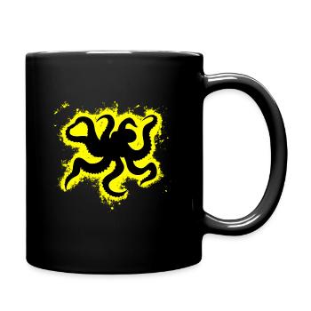 Silhouette octopus vector graphic yellow and black - Full Colour Mug - black - Right