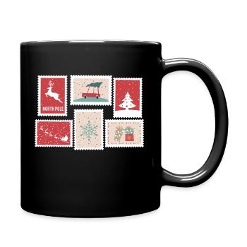 Weihnachts Breifmarken | Geschenk Idee - Tasse einfarbig - Schwarz - Rechts